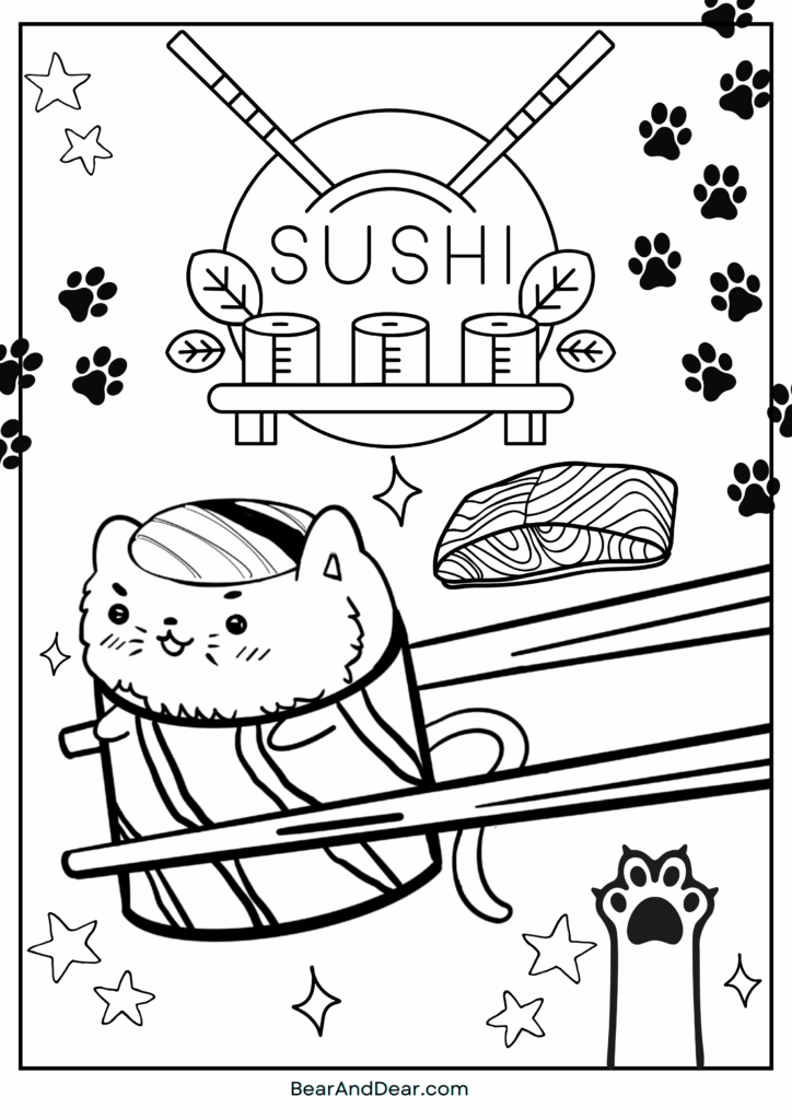 20 Free Super Cute Boba Tea Coloring Pages. 5 kawaii sushi cat coloring page
