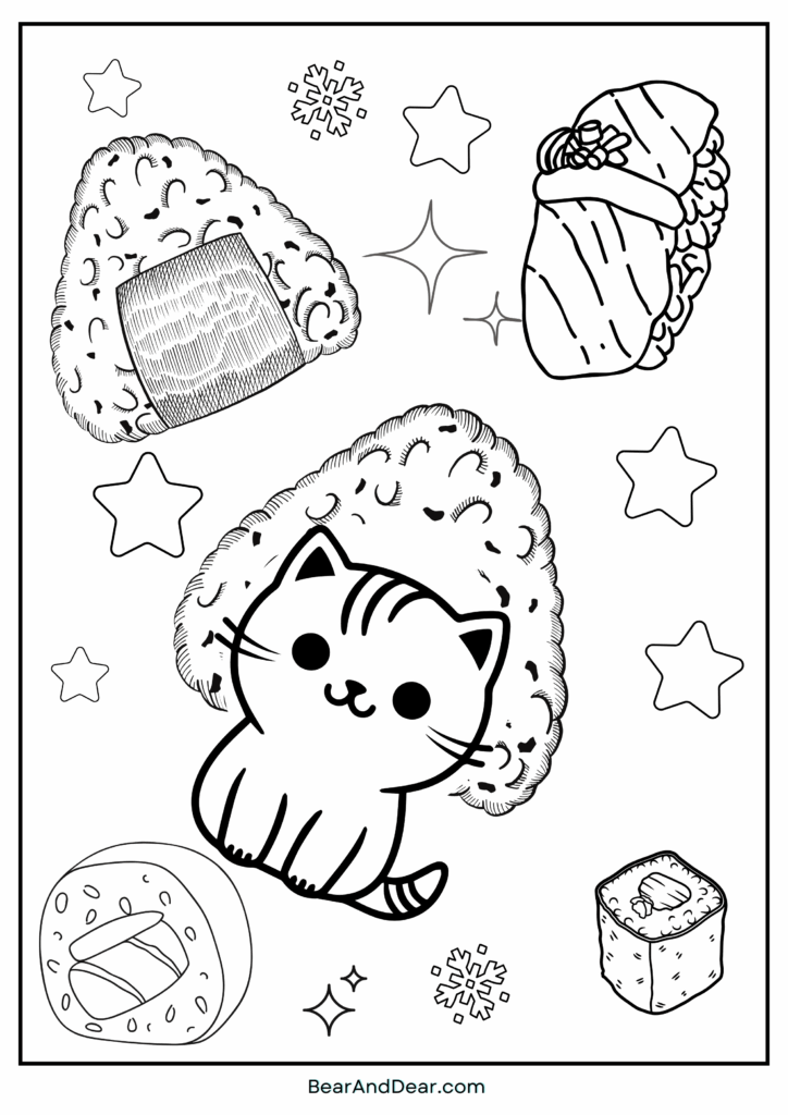 20 Free Super Cute Boba Tea Coloring Pages. 15 Rice Ball Cat Coloring Page