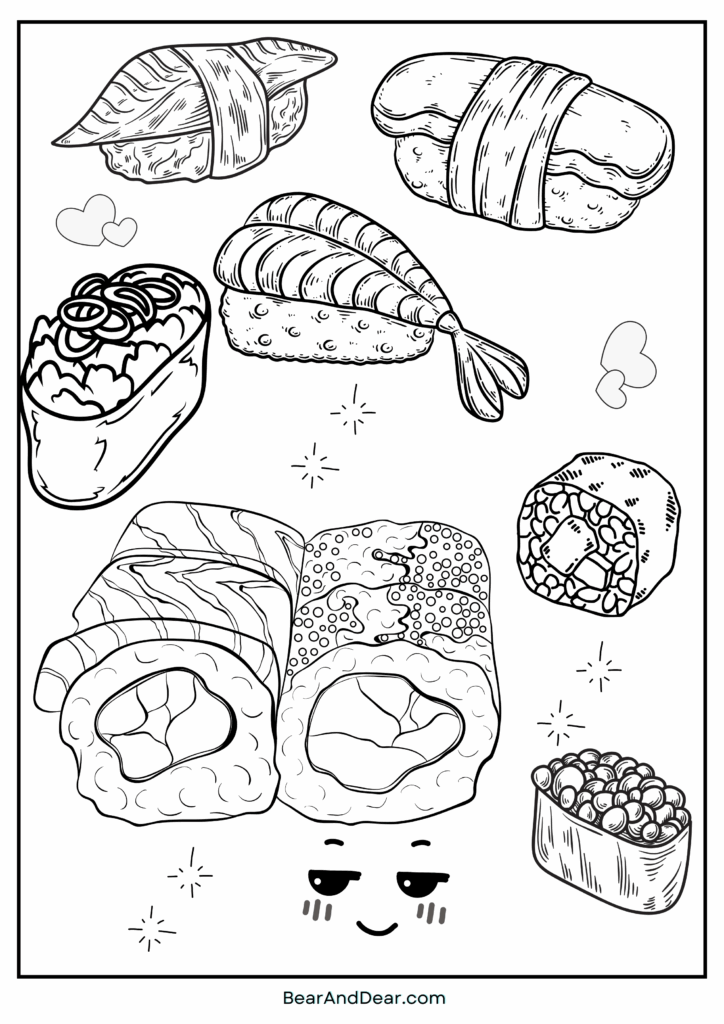 20 Free Super Cute Boba Tea Coloring Pages. 16 Yummy Hand Roll Sushi Coloring Page