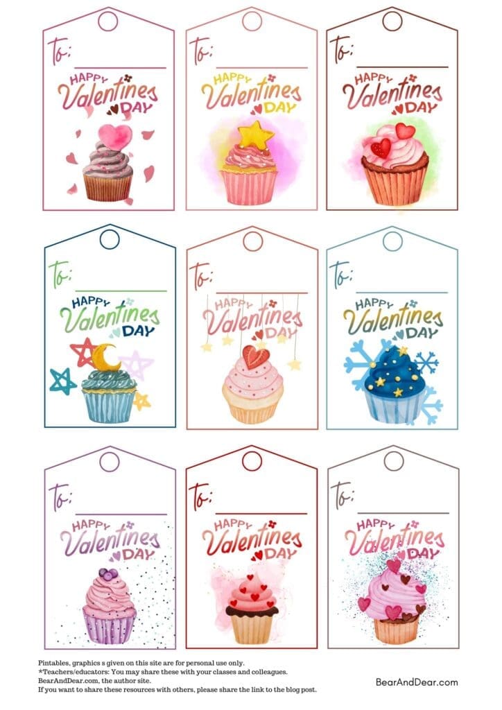 Cupcake valentine's day gift tags