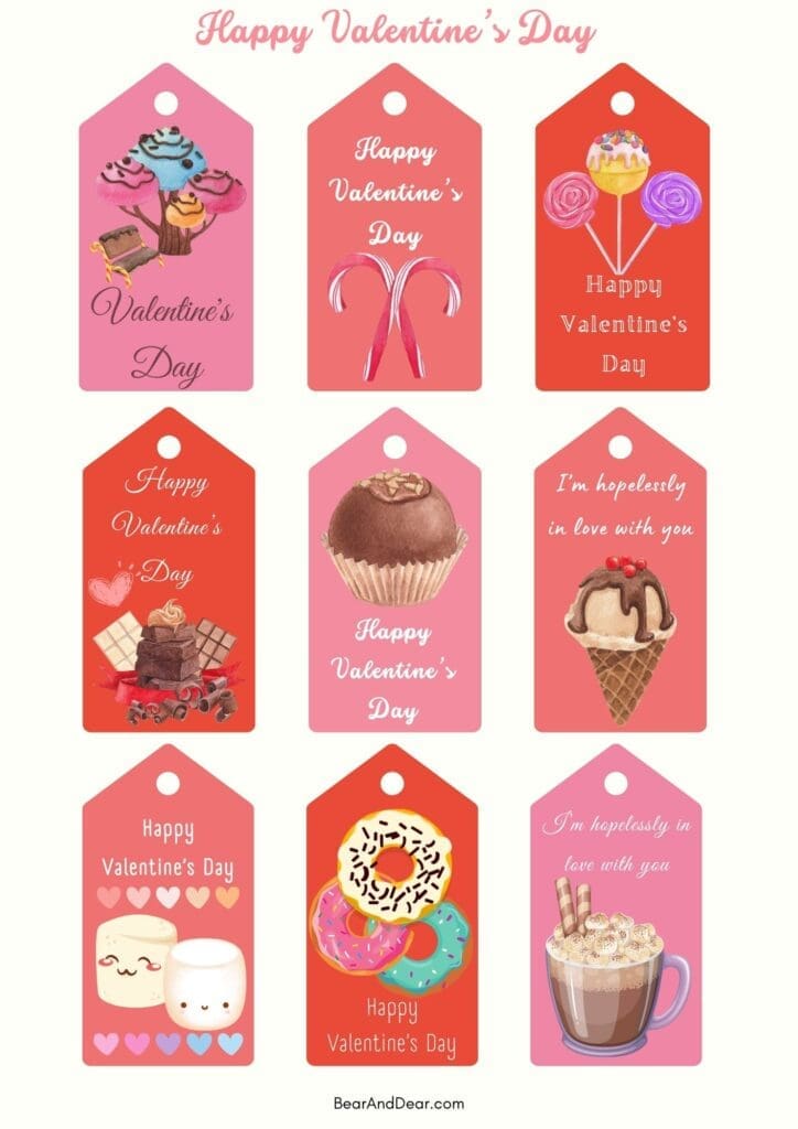 Dessert Valentine's Day gift tags
