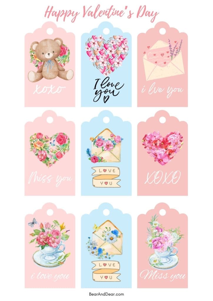 Floral valentine gift tags