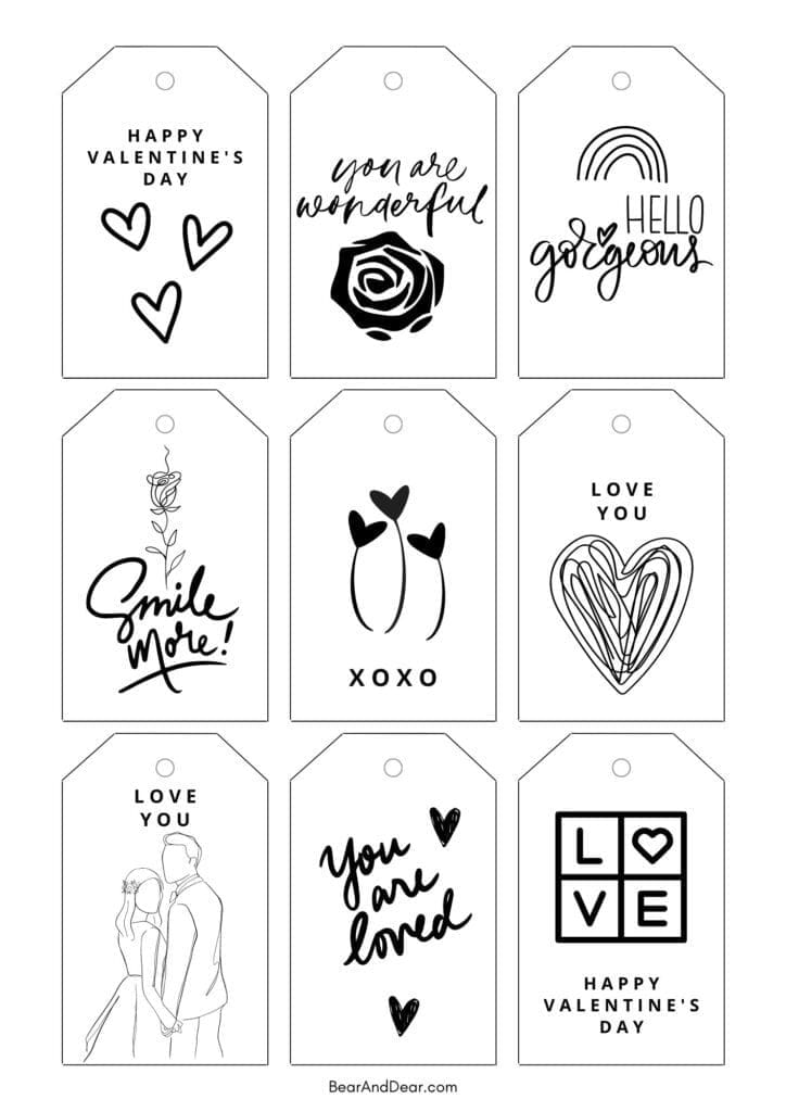 black and white minimal valentine's day gift tags