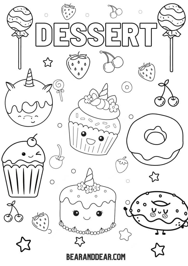 3. Cute Dessert Unicorn Cake Coloring Page