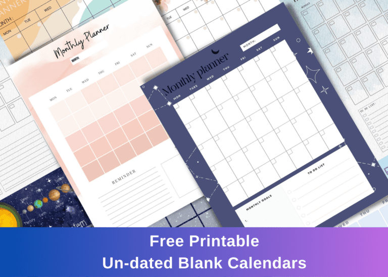FREE Undated Calendar Printable to Download