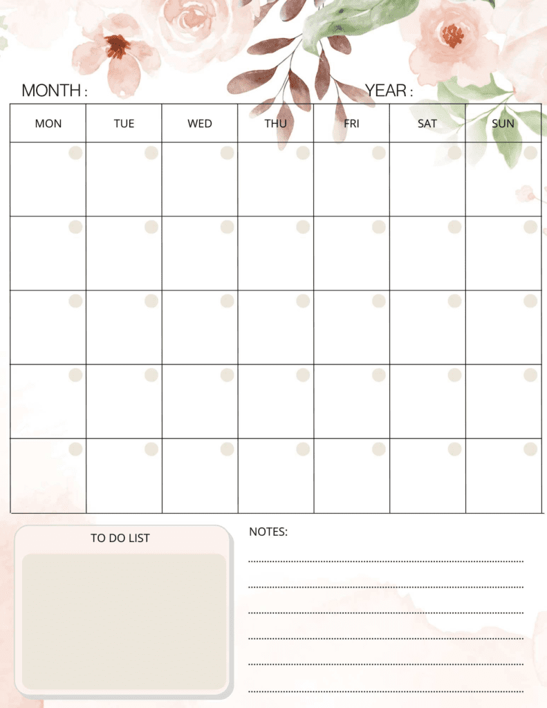 FREE Undated Calendar Printable To Download