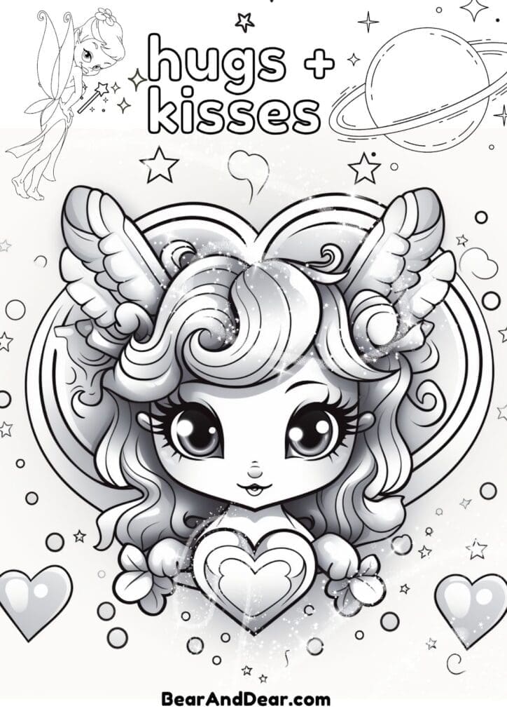 7. Hugs and Kisses-Genie World-Free Valentine's Day Coloring Pages