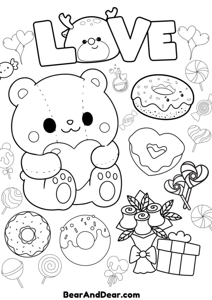 free valentine coloring page -(bear and dear)