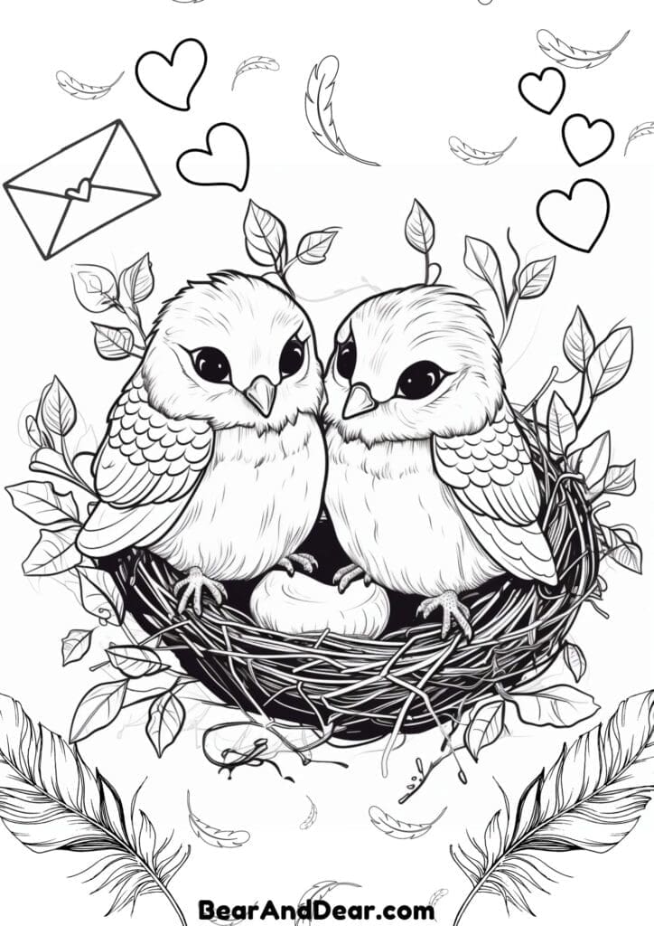 Love birds, free valentine coloring page -(bear and dear)