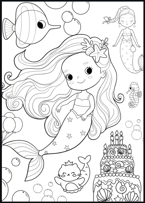 20 Free Happy Birthday Coloring Pages For Kids! Color To Celebration 14 11. Cute Mermaid Birthday Party Coloring Page- Style 2