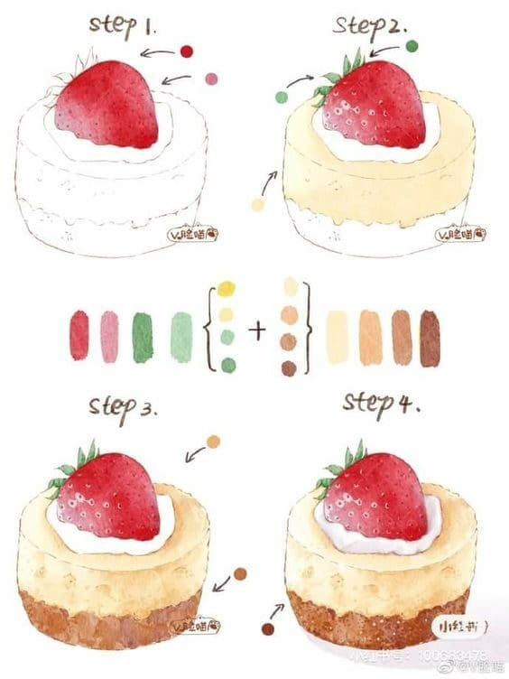starwberry cheesecake watercolor