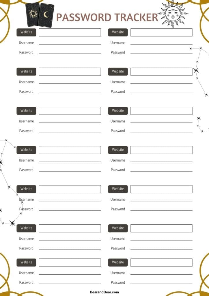 20 Printable Password Trackers For Free-Manage Your Passwords Hassle ...