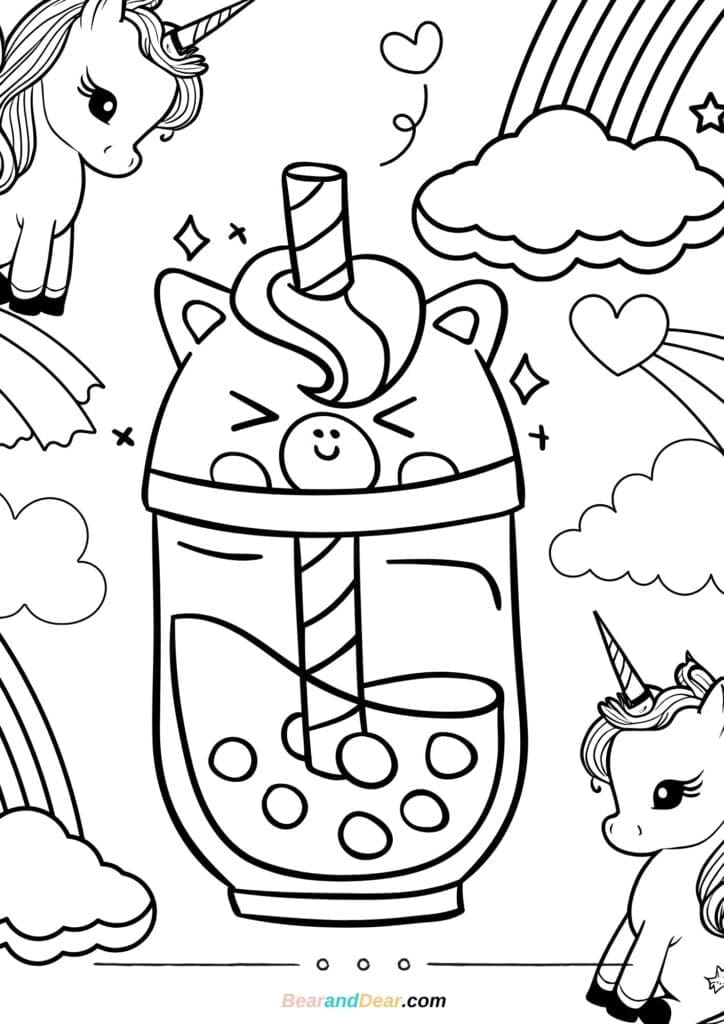 20 Free Super Cute Boba Tea Coloring Pages. - Bear & Dear