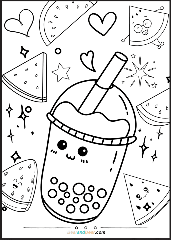 20 Free Super Cute Boba Tea Coloring Pages. - Bear & Dear