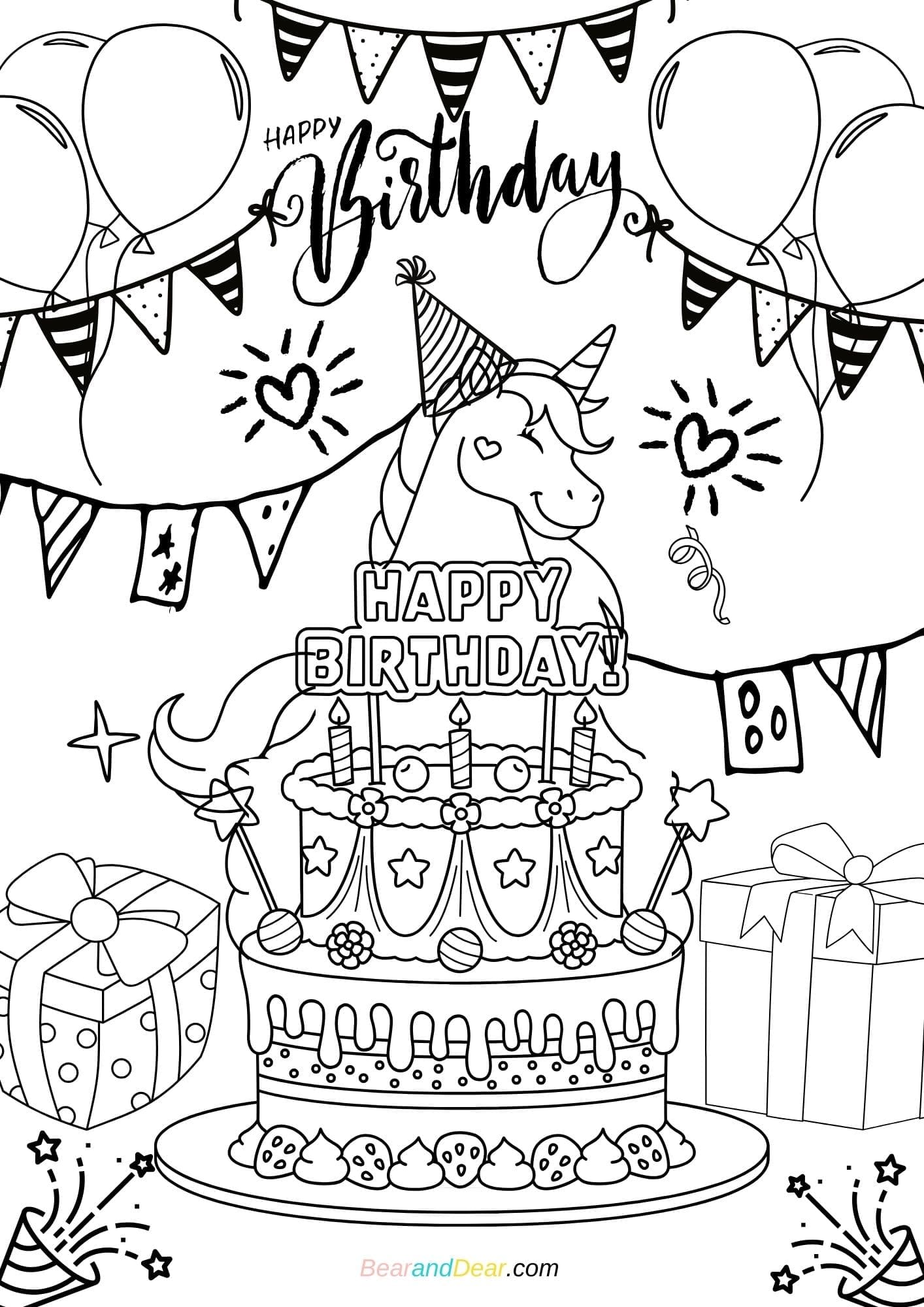 Unicorn Birthday Coloring Page
