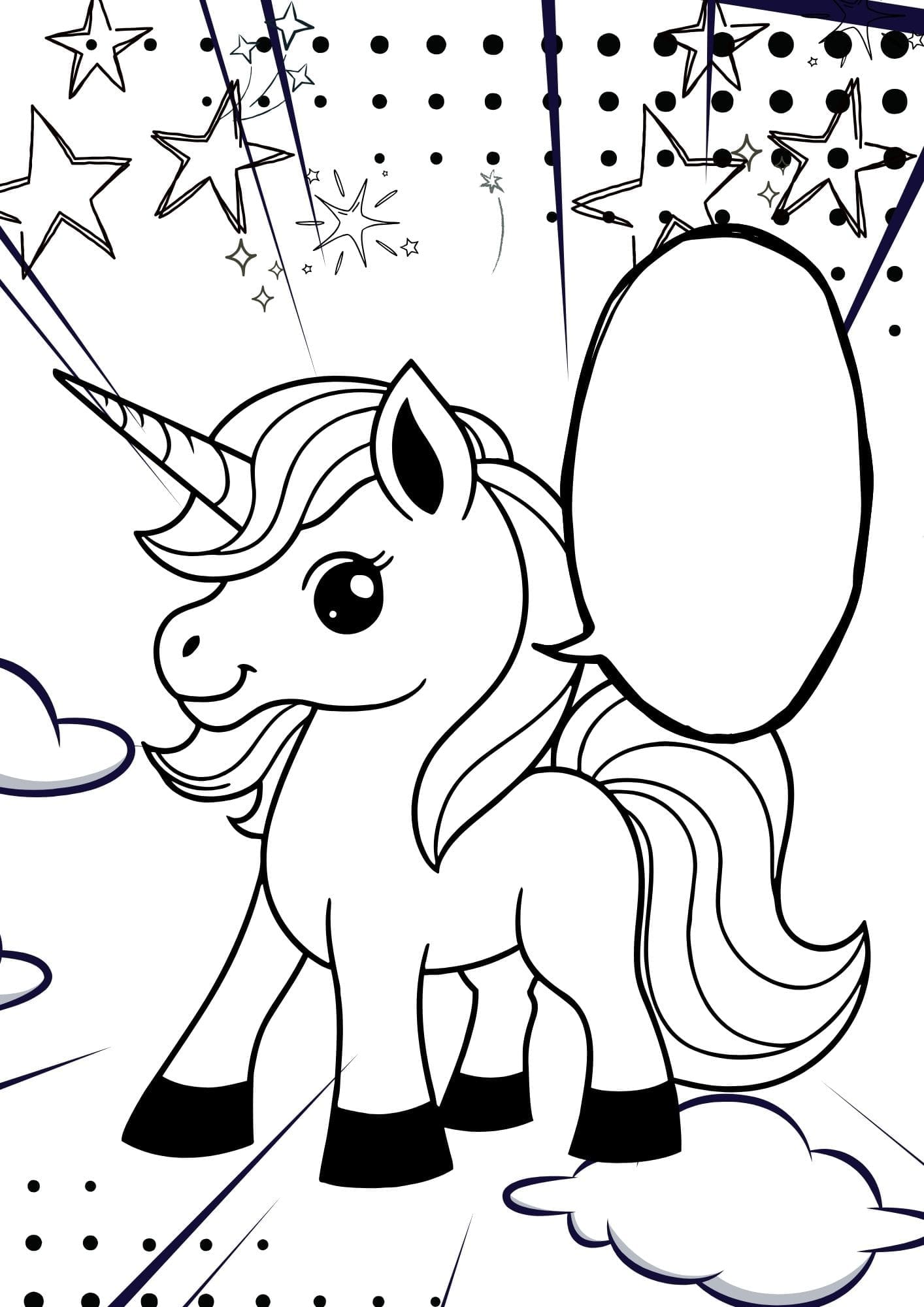 Unicorn Manga Coloring page-stars