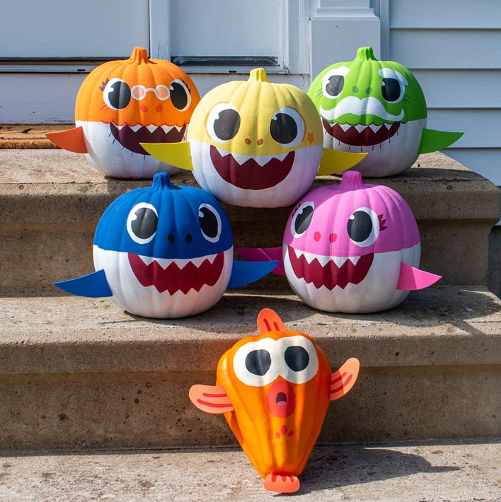 No-Carve Halloween! 30+ Easy Pumpkin Painting Ideas for All Ages 9 The Baby Sharks' Family Pumpkin Painting