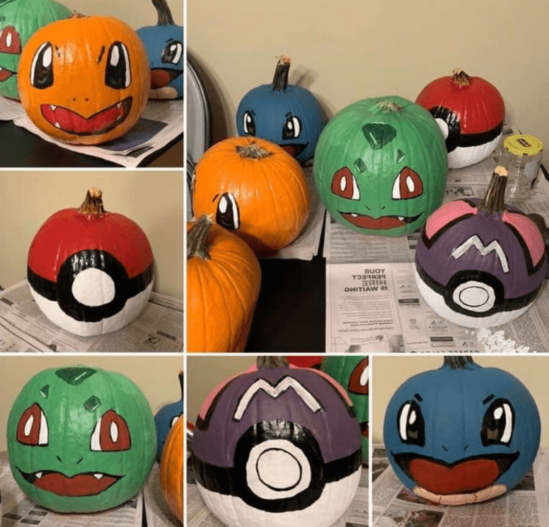 No-Carve Halloween! 30+ Easy Pumpkin Painting Ideas for All Ages 15 The Pokemon Pumpkin Painting
