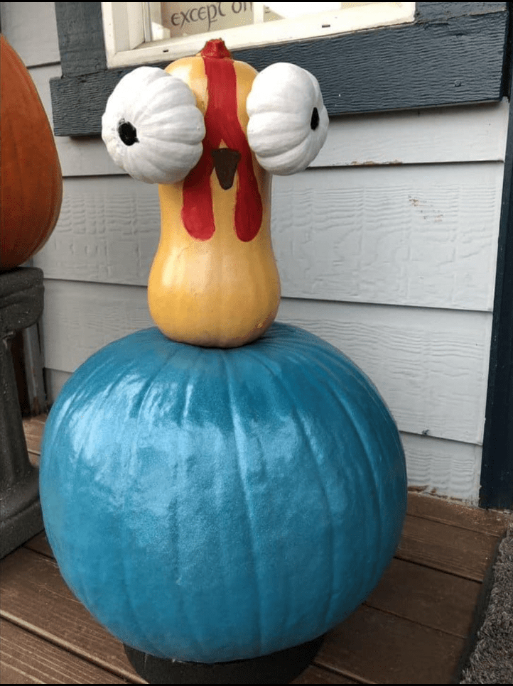 No-Carve Halloween! 30+ Easy Pumpkin Painting Ideas for All Ages 16 Hei Hei the Rooster Pumpkin Painting Idea