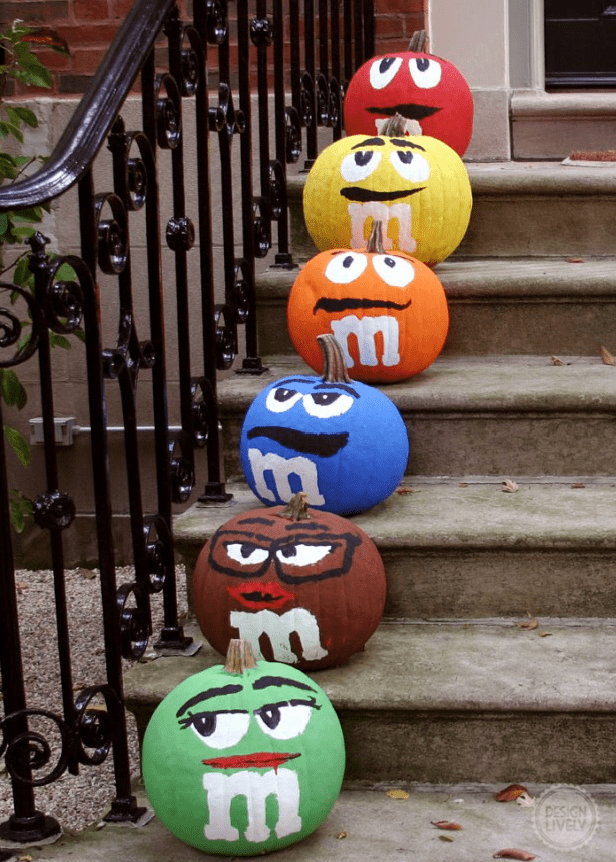 No-Carve Halloween! 30+ Easy Pumpkin Painting Ideas for All Ages 25 M & M Pumpkin Painting