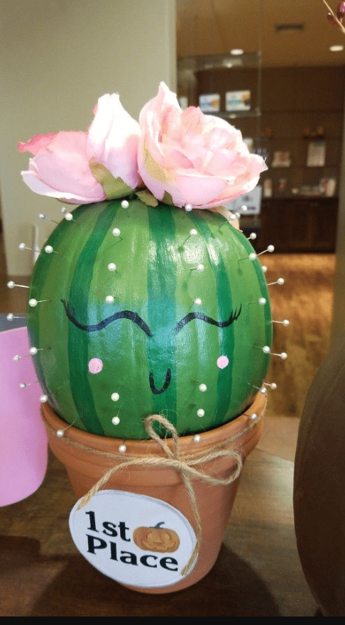No-Carve Halloween! 30+ Easy Pumpkin Painting Ideas for All Ages 34 The Cactus pumpkin painting idea