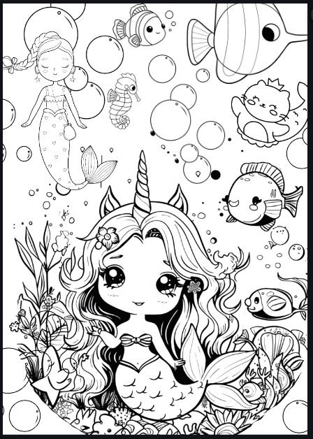 20. Unicorn Mermaid Princess Coloring Page
