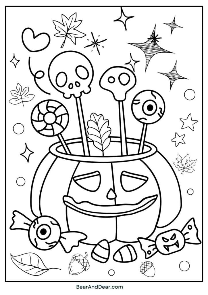 3. Halloween Candy Jack O Lantern Basket Coloring Page