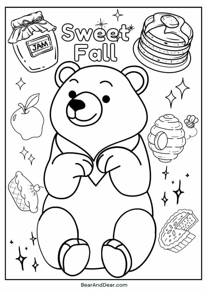 Sweet fall honey bear coloring page