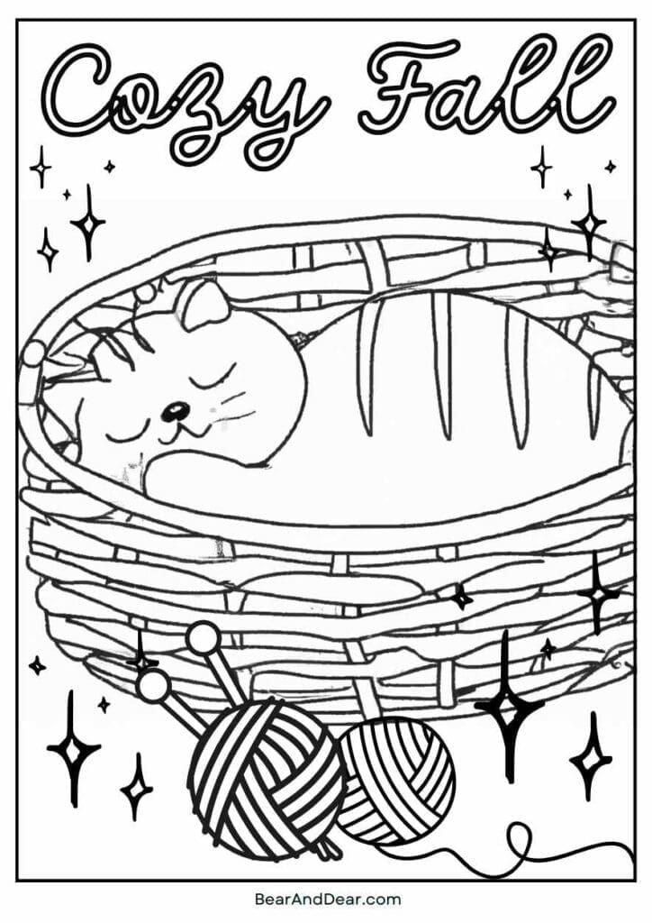 cozy Cat fall basket coloring