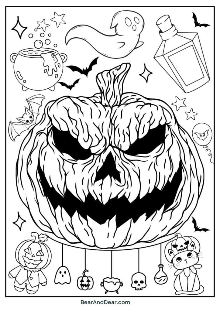 10. Scary Pumpkin Coloring Page