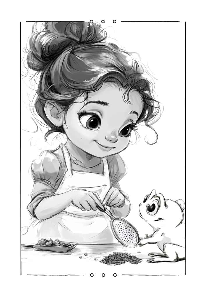 Baby princess Tiana with the prince frog