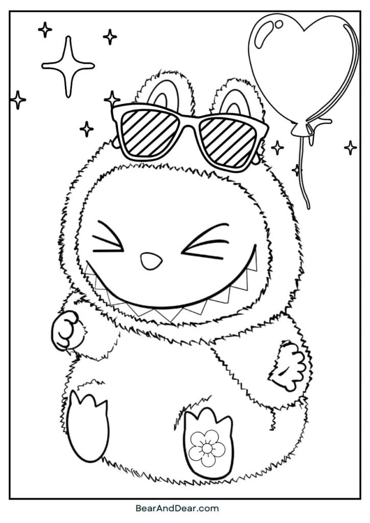 Kawaii Labubu July Summer Coloring Page