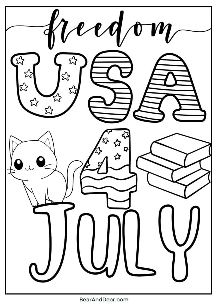 Kawaii July summer coloring page
