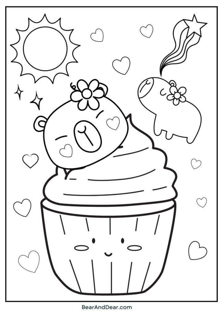 capybara cup cake coloring sheet