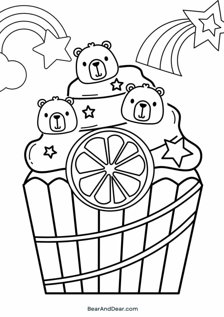 cute cupcake coloring sheet-bear cupcake
