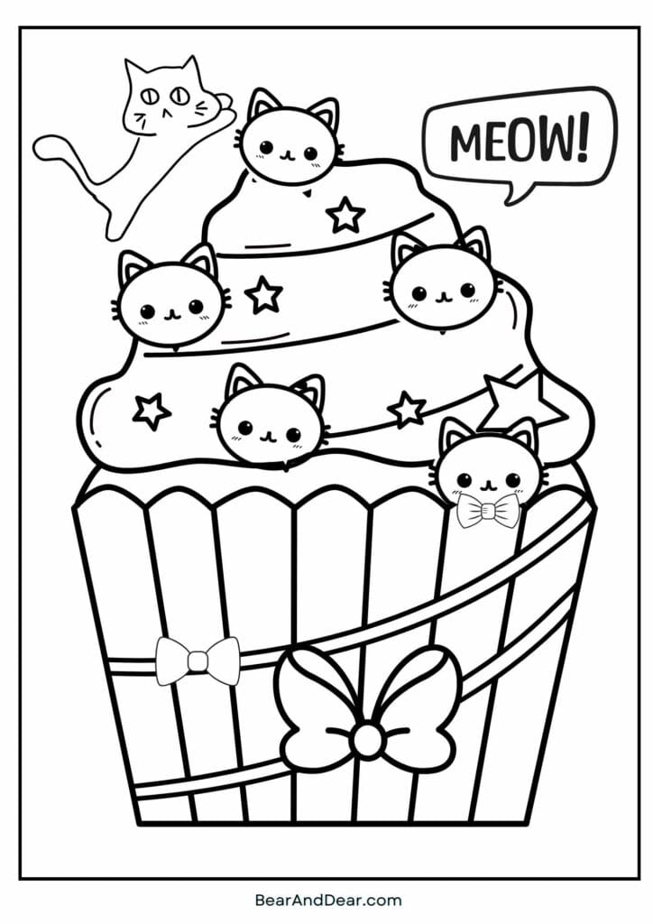 cute cat cupcake coloring sheet