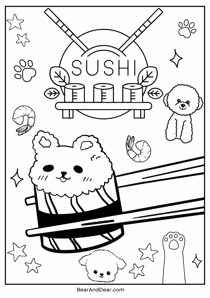 cute sushi malti poo coloring page