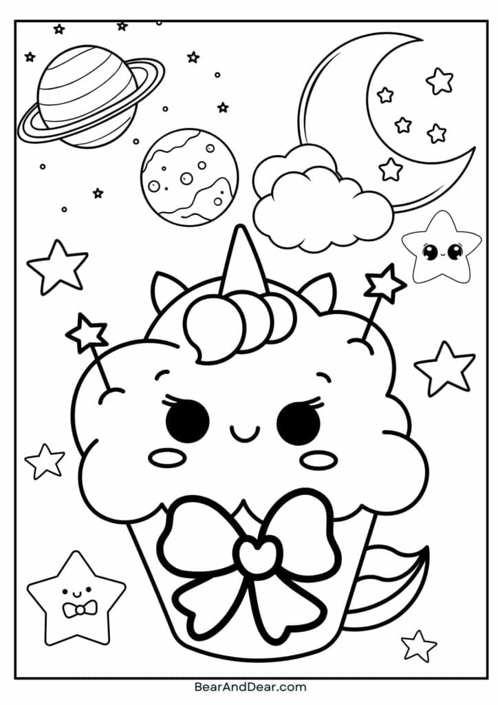 cute unicorn cupcake coloring sheet