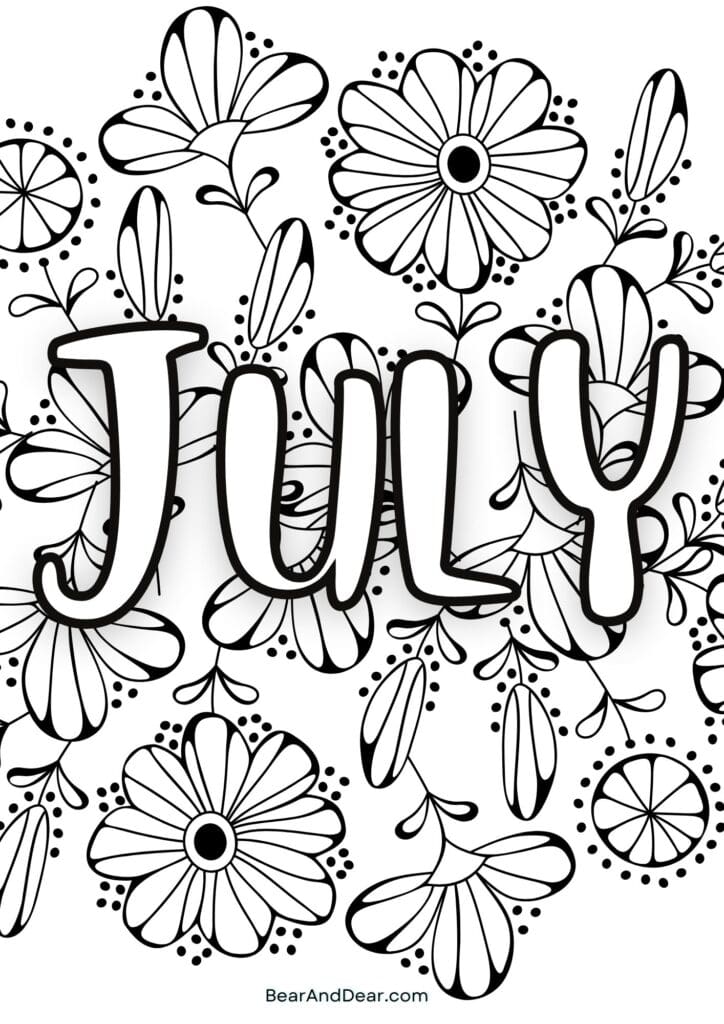floral summer July coloring sheet