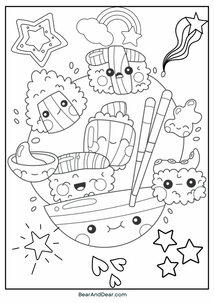 group sushi coloring page
