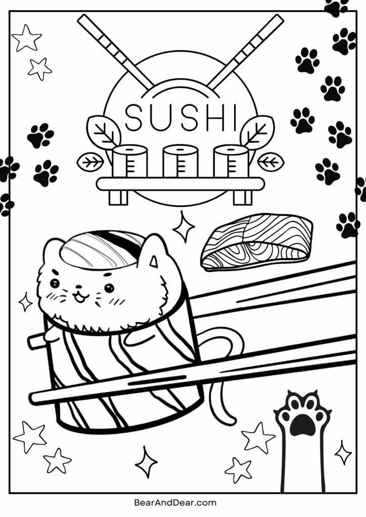 cute sushi cat coloring page