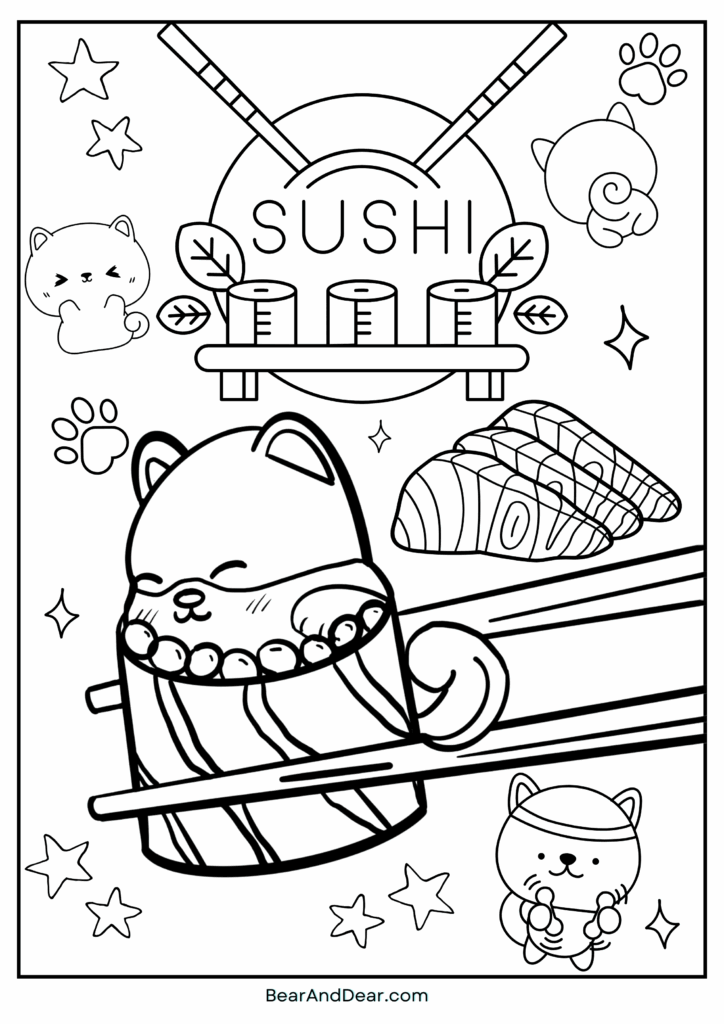 cute sushi dog color page