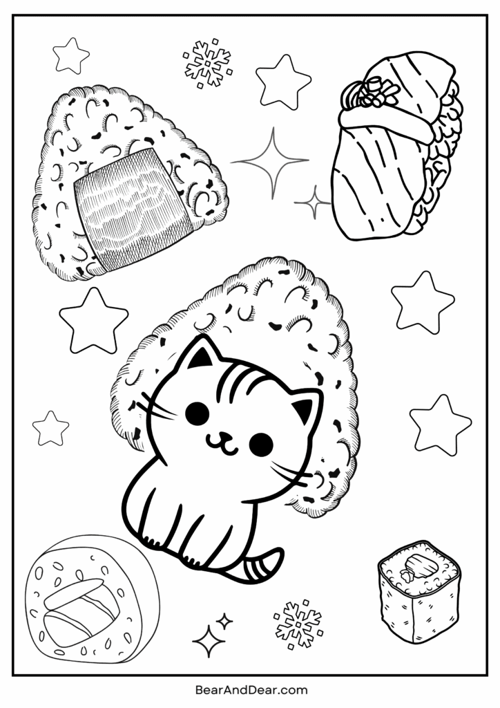 Rice Ball Cat Coloring Page