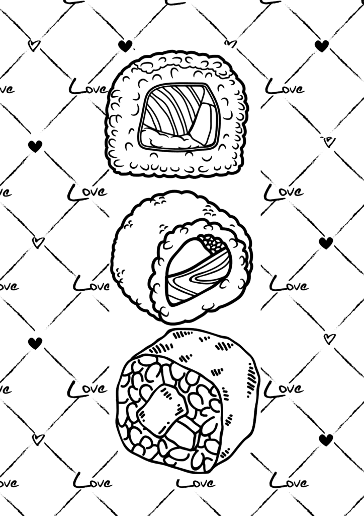 Love Sushi Trio Coloring Page