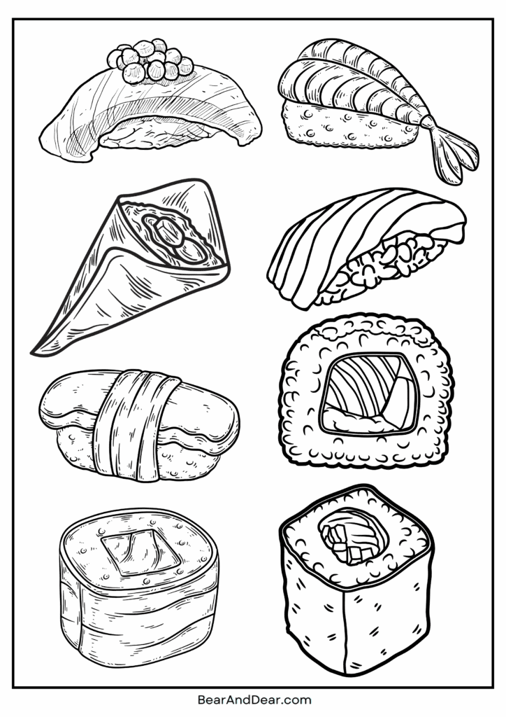 premium sushi coloring page