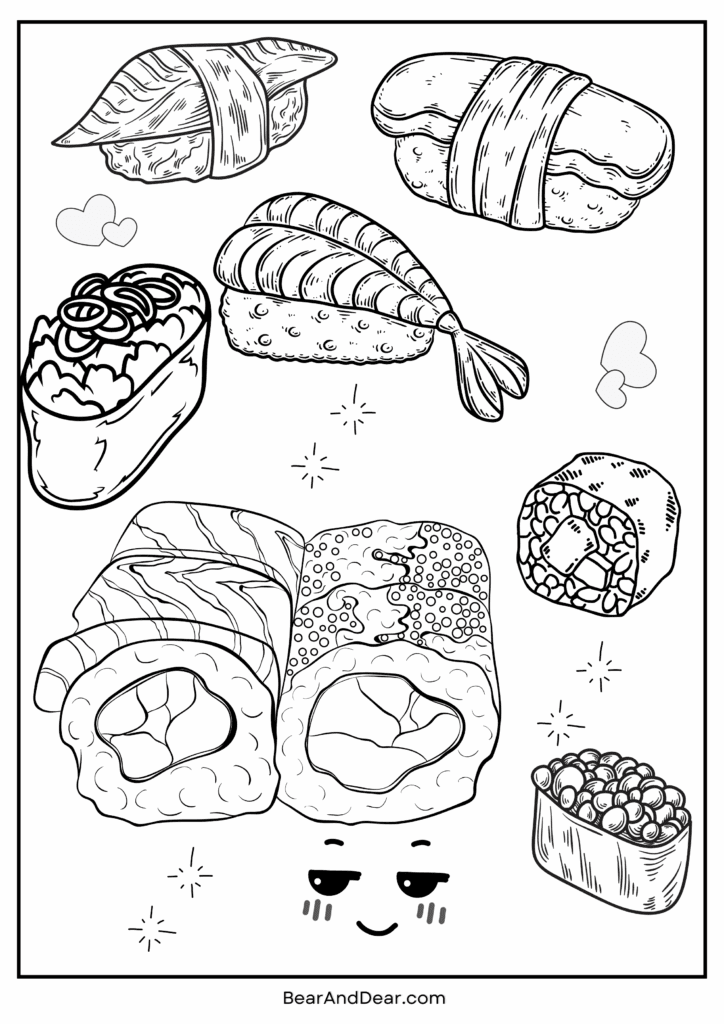 Yummy Hand Roll Sushi Coloring Page