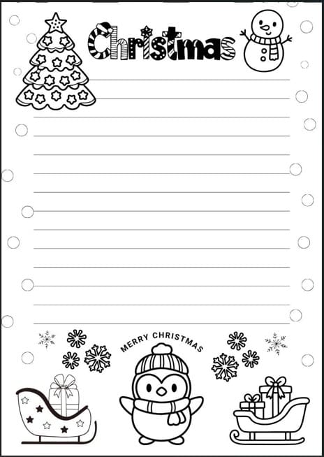 Penguins Letter to Santa Coloring Page