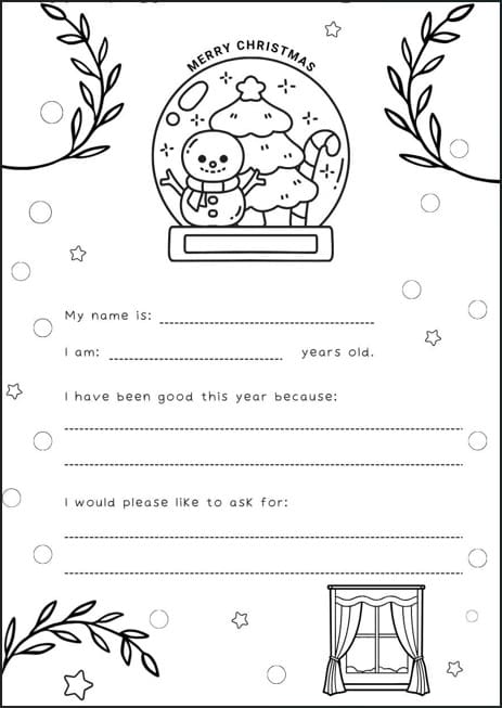 Snow globe letter to santa coloring page