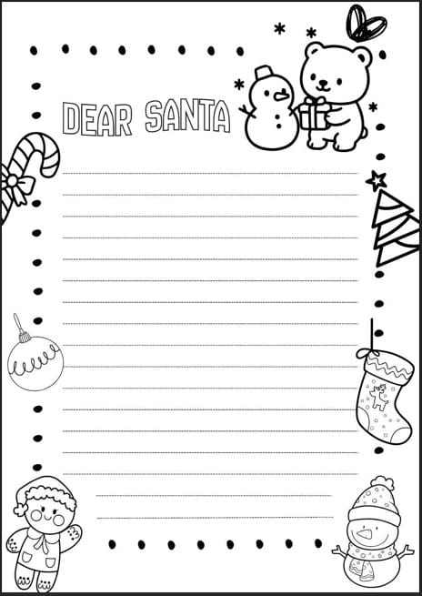 cute bear and snowman letter to santa coloring page