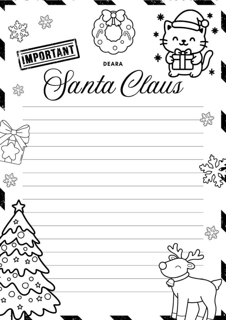 Cute Cat Christmas Letter to Santa Coloring